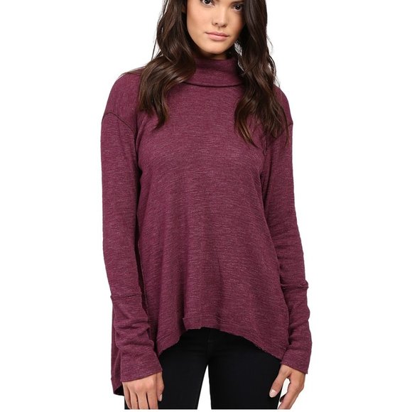 Free People Tops - FREE PEOPLE Split Back Turtleneck Top Plum S